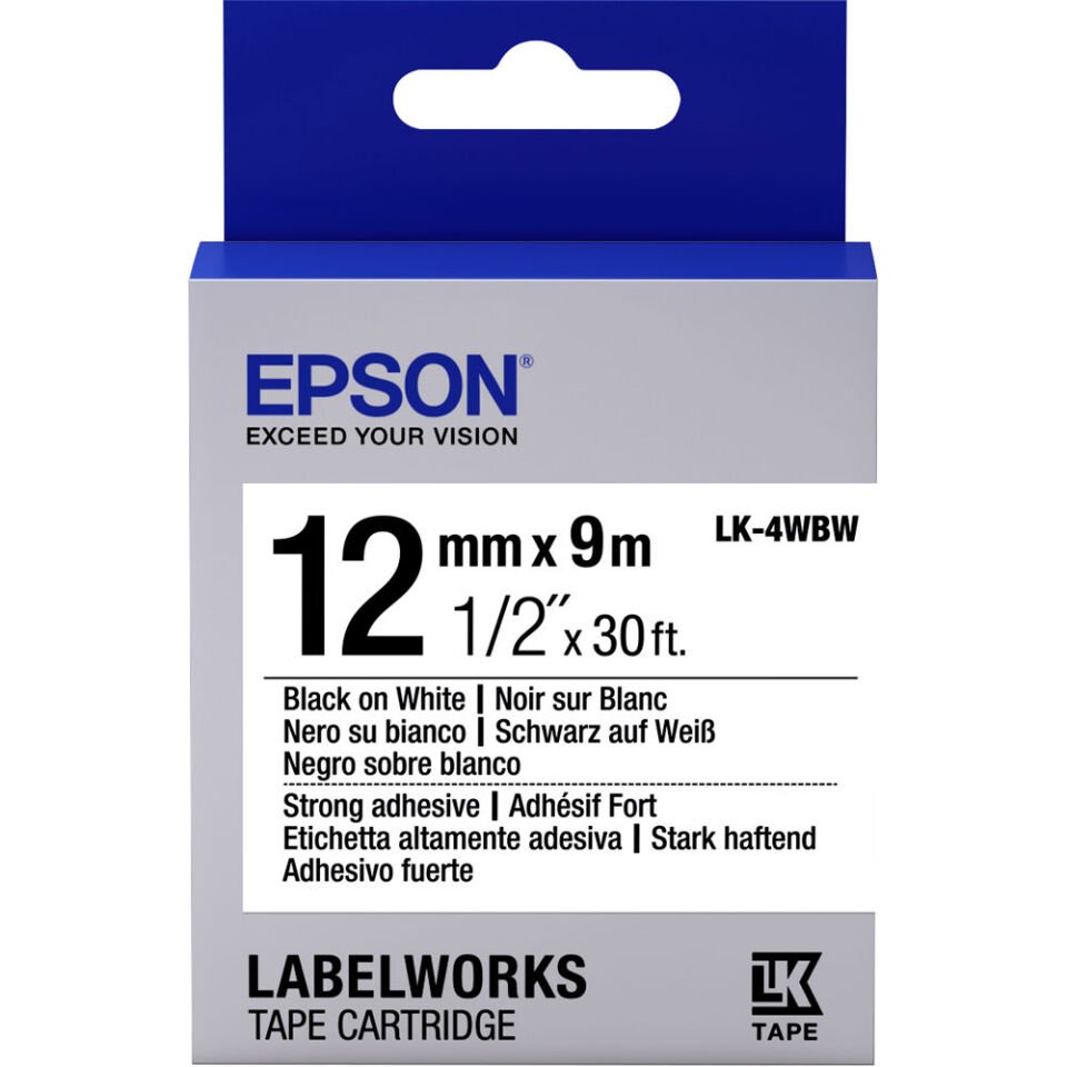 Epson Lk-4wbw Strong Siyah Üzeri Beyaz 12mm 9metre Etiket