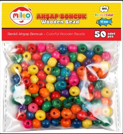 Mileo Boncuk Seti Renkli Yuvarlak Ahşap 15mm 50 Li Mileo.1843