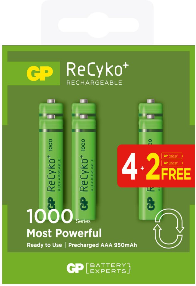 Gp Aaa 950 Mah Şarjlı İnce Kalem Pil 4+2'li Paket Gp100aaahce4-2bb
