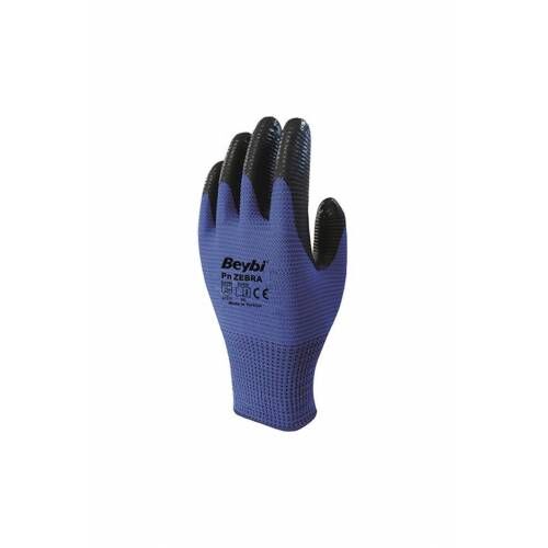Beybi Nitril Poly Pnzebra 9 Beden Mavi Siyah Eldiven 12li Paket En388 (3131x)