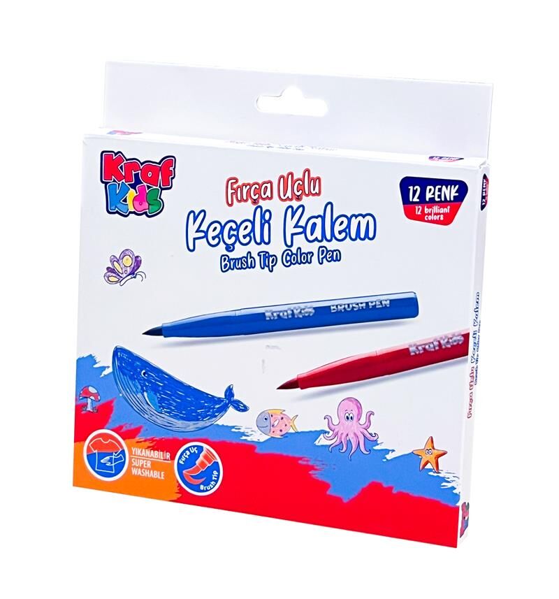 Kraf Kids Keçeli Kalem 12'li Fırça Uçlu 295
