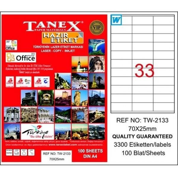Tanex Laser Etiket Tw-2133 70x25 Mm Beyaz Tw2133las10100