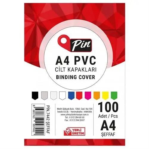 Pin Cilt Kapağı 100'lü 160 Mic A4 Şeffaf 7442