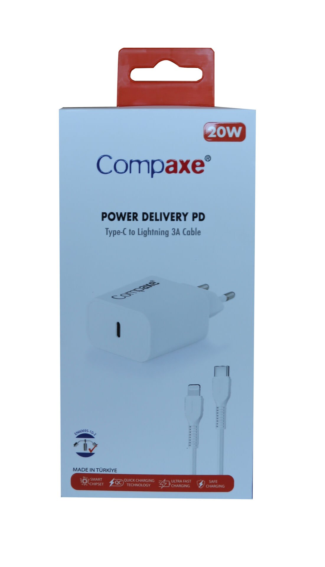 Compaxe Cta-200ti 20w 5v 3a Pd Ev Şarj Kafa+type-c Şarj Kablosu