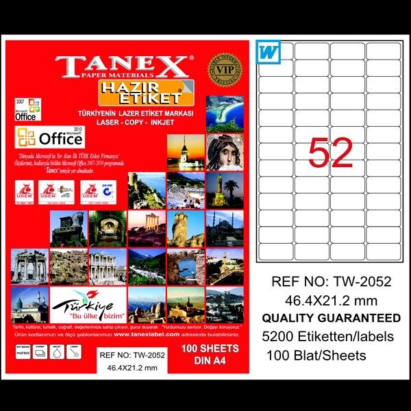 Tanex Laser Etiket 100 Yp 46.4x21.2 Laser-copy-ınkjet Tw-2052