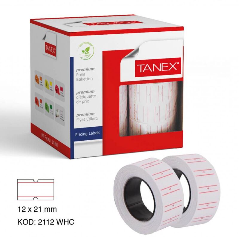 Tanex Makina Etiketi Çizgili 12x21 Mm Beyaz Tnx1221100800