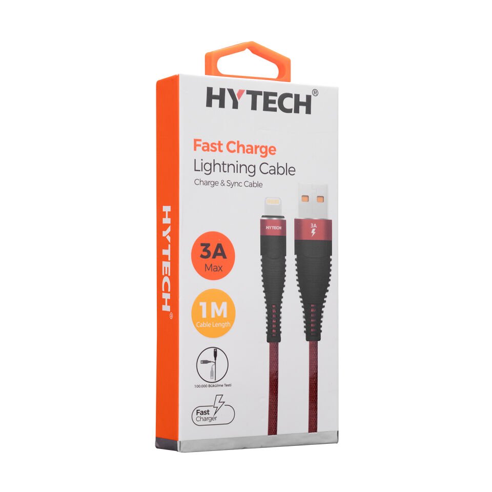 Hytech Hy-x325 3a Iphone Lightning 1m, Kırmızı Şarj Kablosu