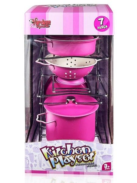 Vardem Çelik Tencere Tava Seti Emaye 7 Parça Raflı Pembe 683g-6
