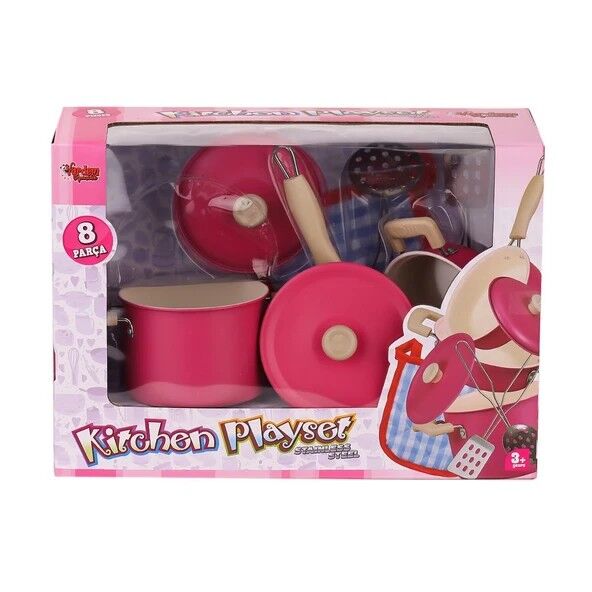 Vardem Tencere Tava Seti Emaye 8 Parça Pembe 1818-6a