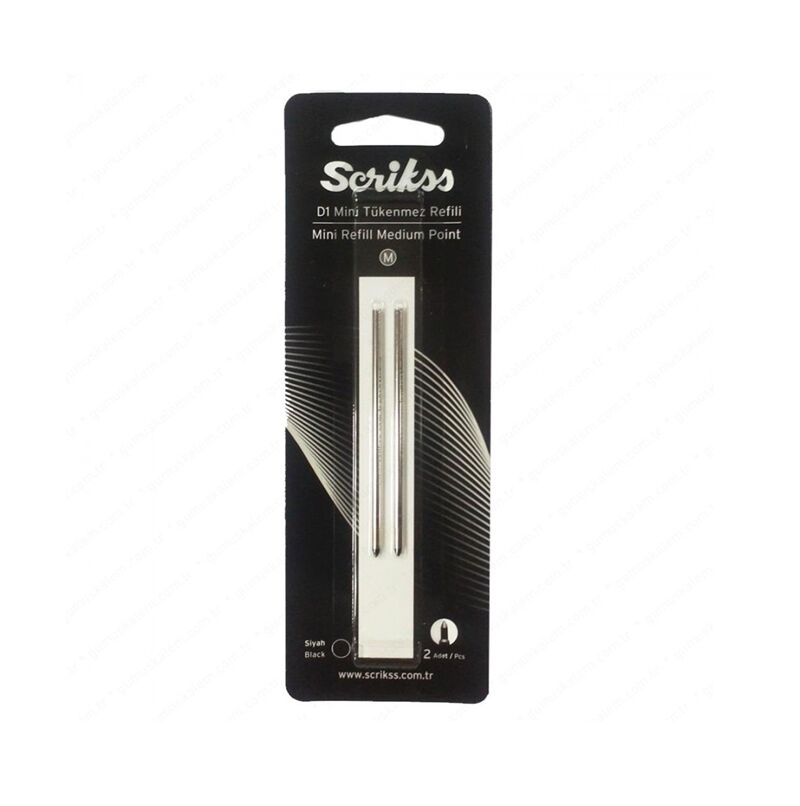 Scrikss D1 Tükenmez Kalem Refil Medium Kısa Siyah 2'li Blister