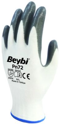 Beybi Nitril Poly Pn72 10 Beden Beyaz Gri Eldiven 12li Paket
