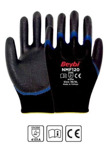 Beybi Nmf120 10 Beden 12li Mikro Köpük 1-2 Nitril Kaplı Polyester Örgü Eldiven
