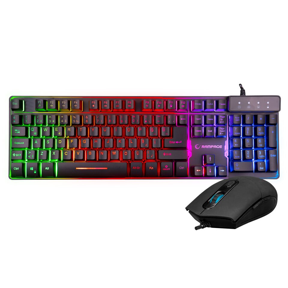 Rampage Km-rx9 Siyah Usb Gökkuşağı Zemin Aydınlatmalı Croatian Layout Oyuncu Klavye Mouse Set