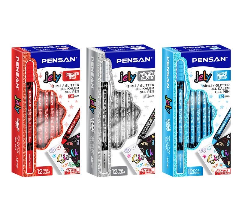 Pensan Tükenmez Kalem Jely Glitter Simli Gümüş 2800