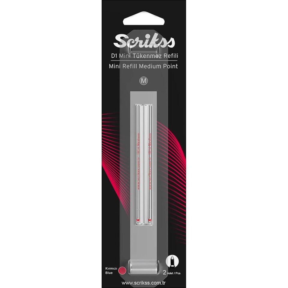 Scrikss D1 Tükenmez Kalem Refil Medium Kısa Kırmızı Blister