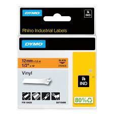 Dymo 18435 Rhinopro Renkli Vinil Şerit 12mmx5,5m Turuncu-siyah