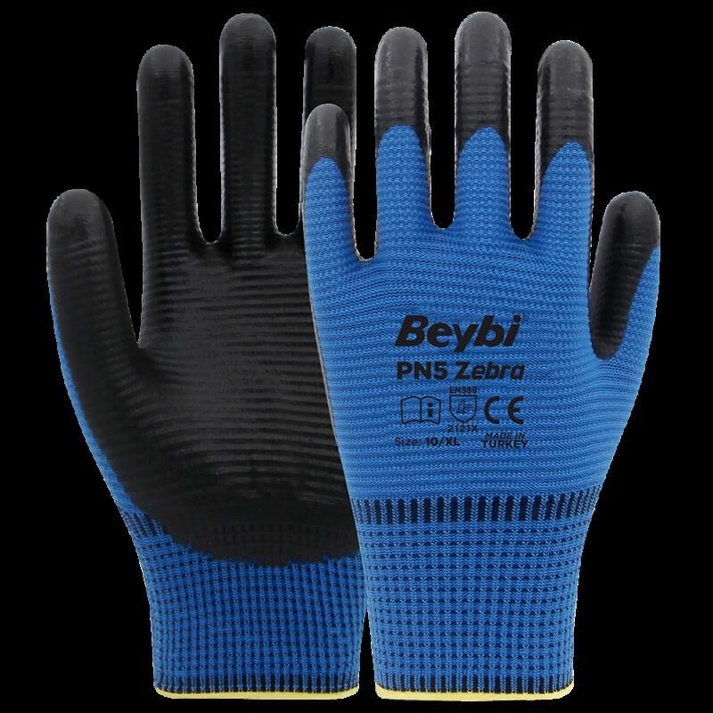 Beybi Nitril Pmk Pn5 Zebra Mavi Siyah 9 Beden 12li Paket (en388 2121x)