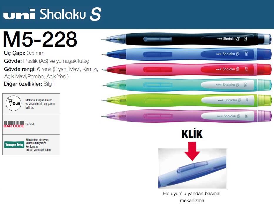 Uniball Shalaku S 0.5 Yandan Basmalı Versatil A.mavi M5-228