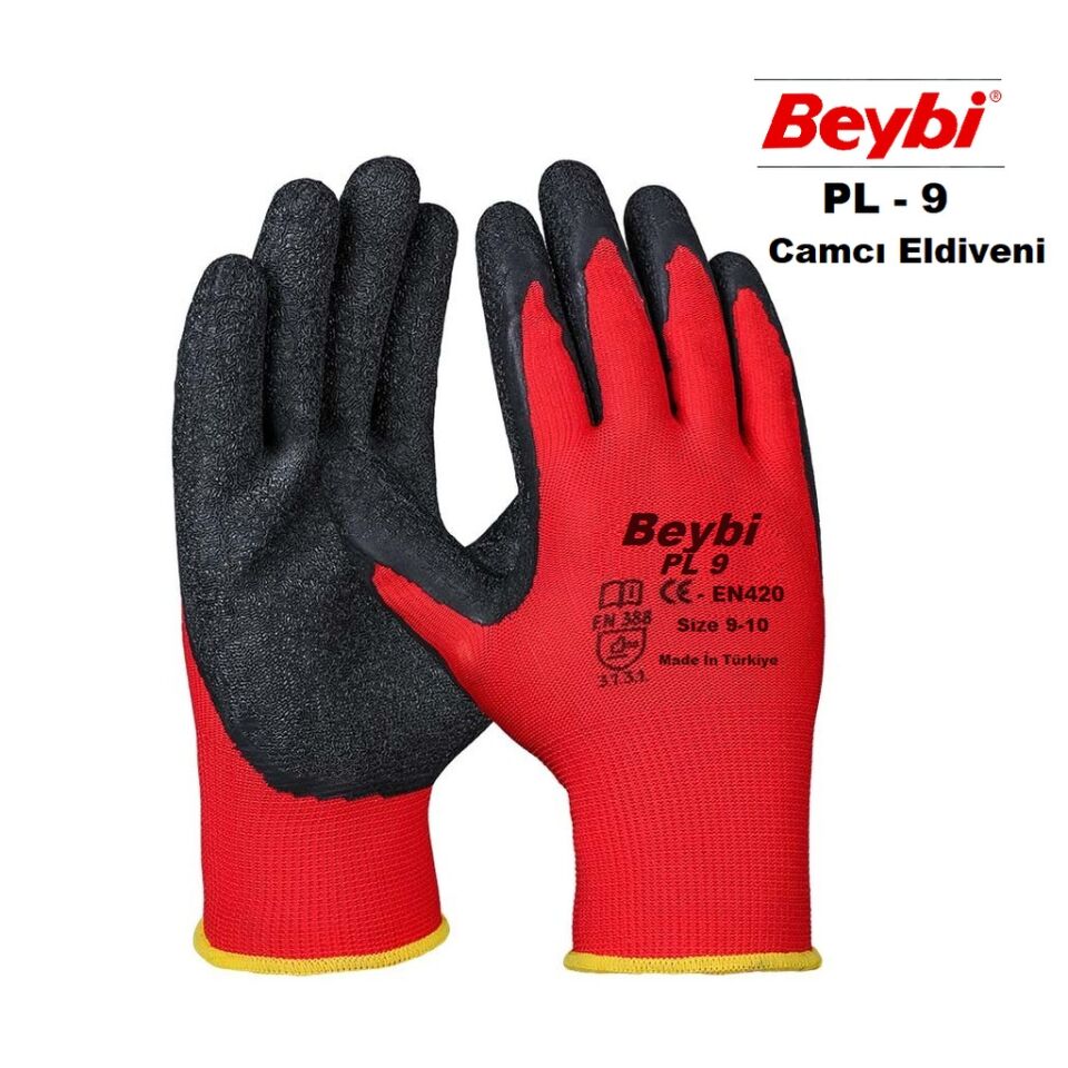 Beybi Nitril Poly Pl9 10 Kırmızı Siyah İş Eldiveni 12li Paket Camcı Eldiveni
