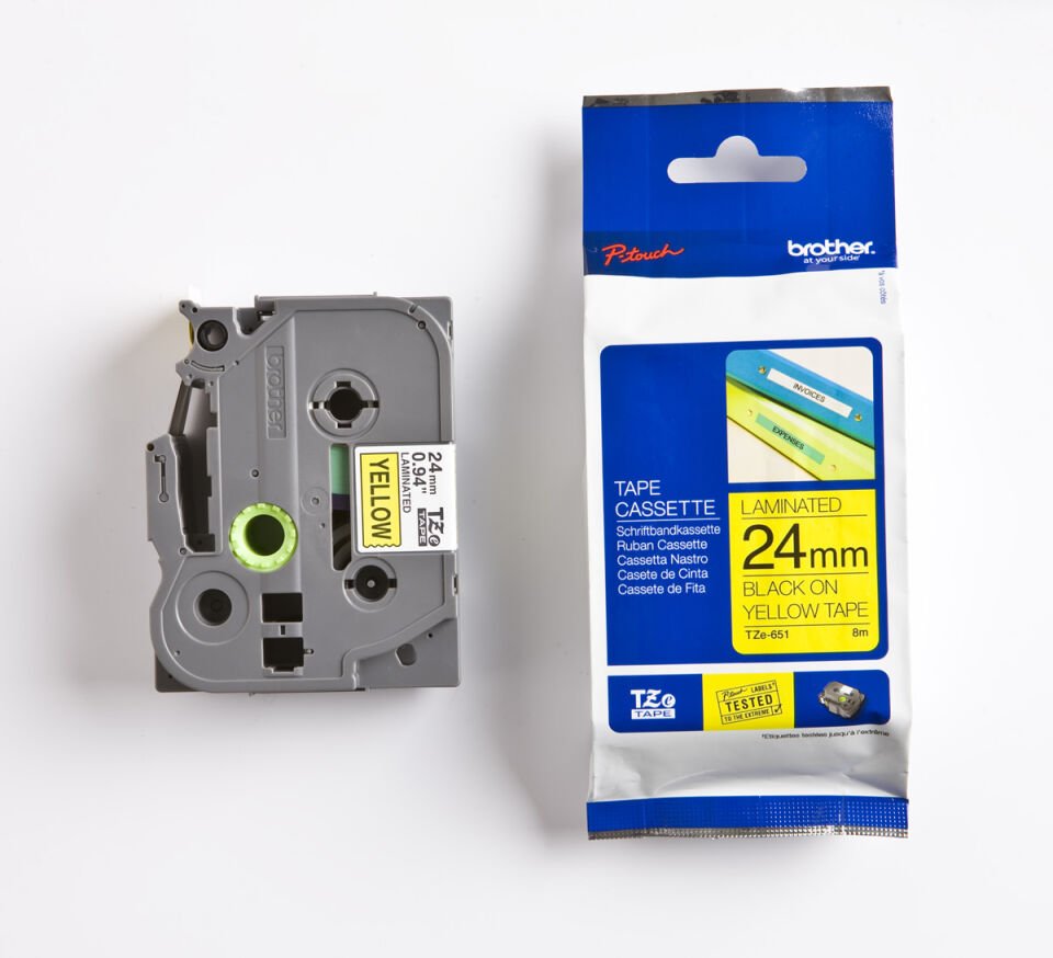 Brother Tze-651 24 Mm Sarı Üzeri Siyah Laminasyonlu Etiket