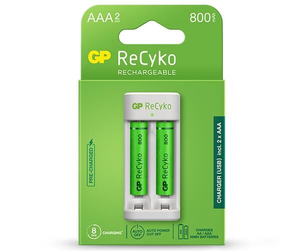 Gp E211 Usb Şarj Cihaz + 2 Adet Aaa 800 Mah Şarjlı İnce Kalem Pil