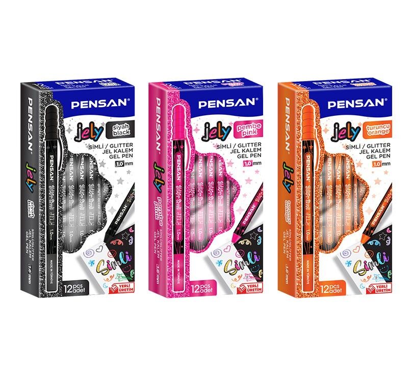 Pensan Tükenmez Kalem Jely Glitter Simli Siyah 2800