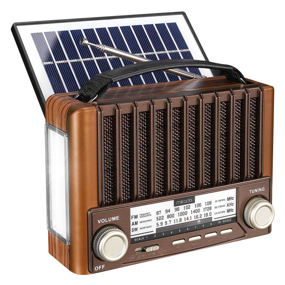 Mikado Mdr-310 Ahşap Usb- Tf Destekli Fm-am-sw+bt+solar 3 Band Klasik Radyo