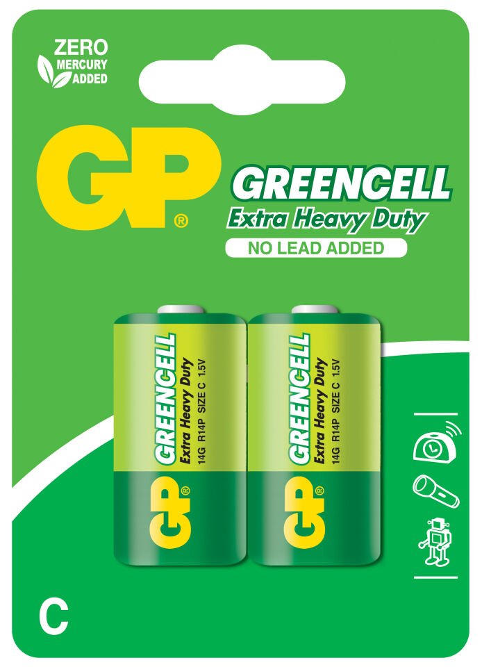 Gp Greencel R14 Orta Boy Çinko Pil 2'li Paket Gp14g-u2