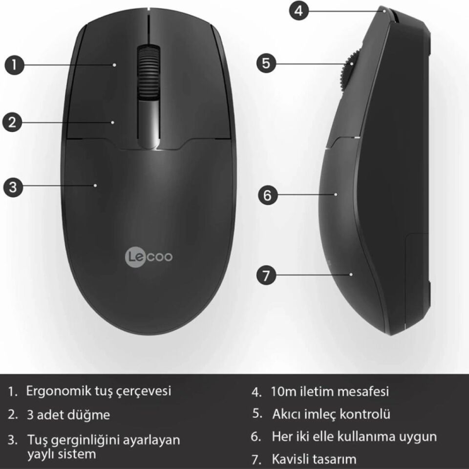 Lenovo Lecoo Sessiz Kablosuz Mouse Gri Ws214