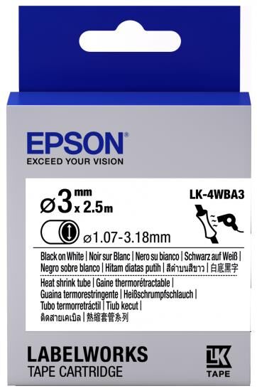 Epson Lk-4wba3 Isıyla Daralan Siyah Üzeri Beyaz 3mm 2,5metre Etiket