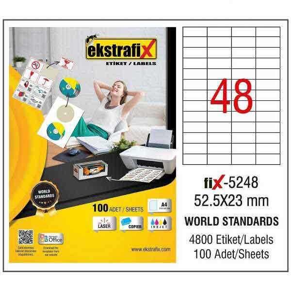 Ekstrafix Laser Etiketi 52.5x23 Mm A4 Fix-5248